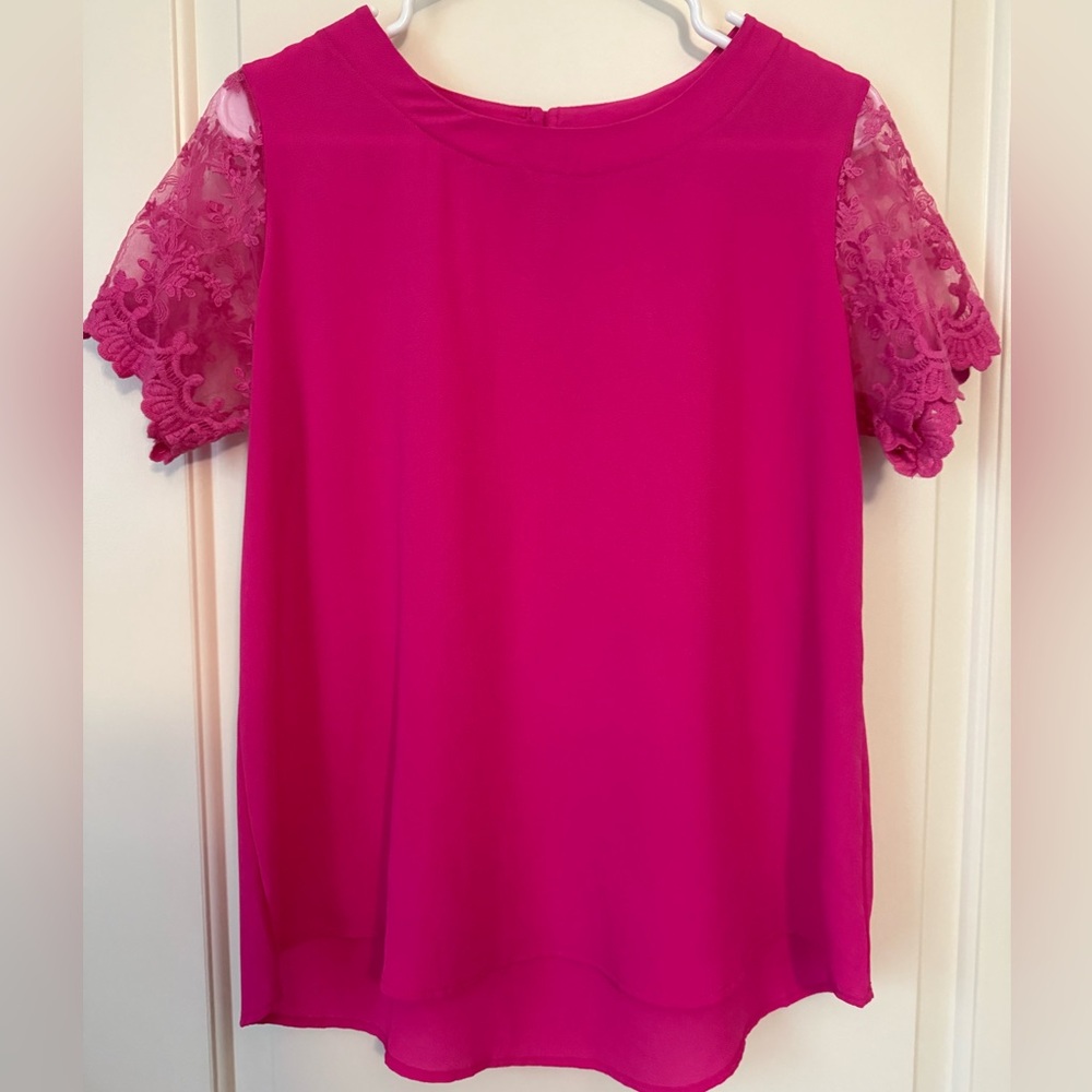 Chic Fuchsia Lace Sleeve Blouse